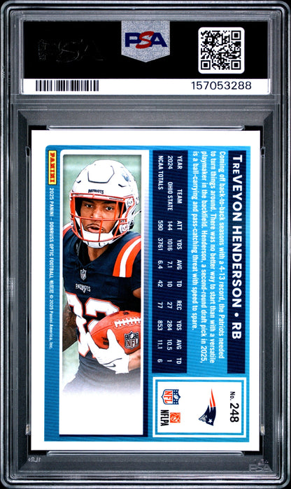 Graded 2025 Panini Donruss Optic TreVeyon Henderson #248 Rookie RC Football Card PSA 9 Mint
