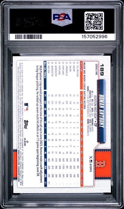 Graded 2026 Topps Roman Anthony #189 Rookie RC Baseball Card PSA 9 Mint