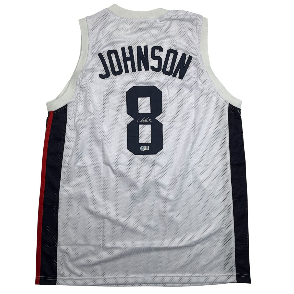 Autographed/Signed Joe Johnson United States USA Olympic White Basketball Jersey Beckett BAS COA
