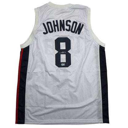 Autographed/Signed Joe Johnson United States USA Olympic White Basketball Jersey Beckett BAS COA