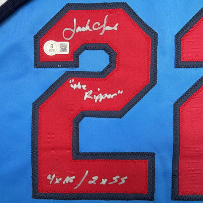 Autographed/Signed Jack Clark St. Louis Blue Baseball Jersey Beckett BAS COA