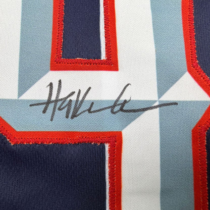 Autographed/Signed Hakeem Olajuwon Houston Blue Basketball Jersey JSA COA