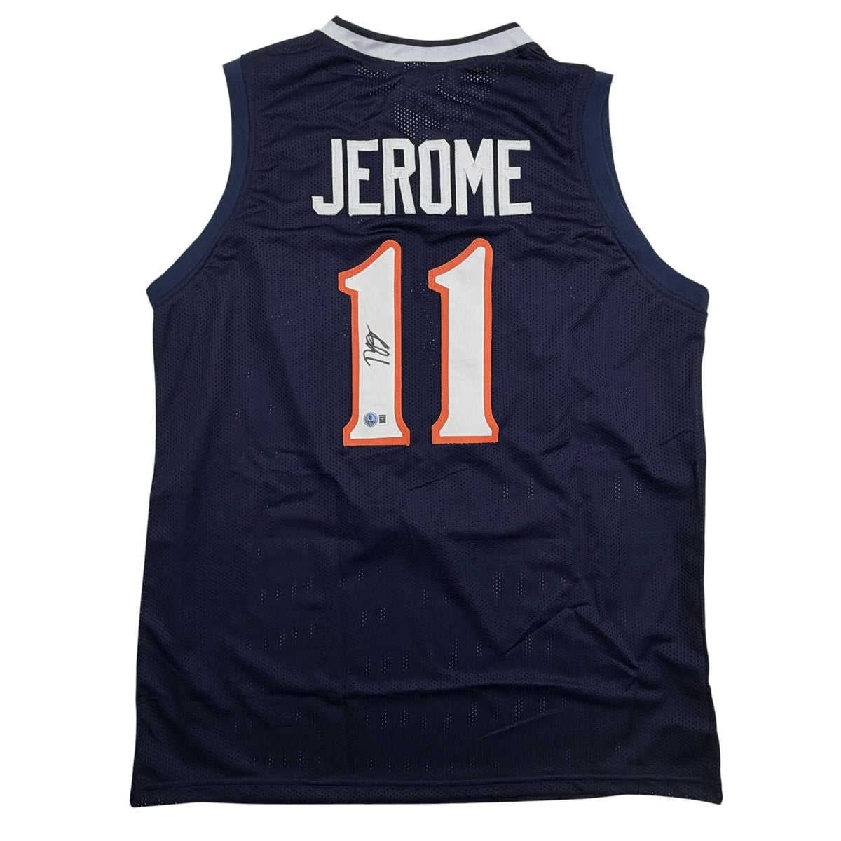 Autographed/Signed Ty Jerome Virginia Blue College Basketball Jersey Beckett BAS COA