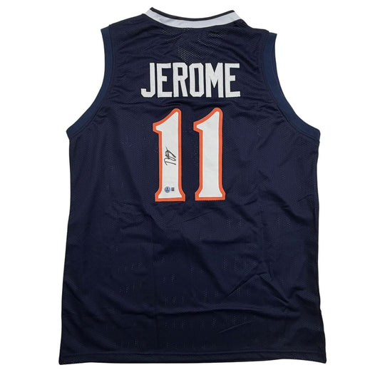 Autographed/Signed Ty Jerome Virginia Blue College Basketball Jersey Beckett BAS COA