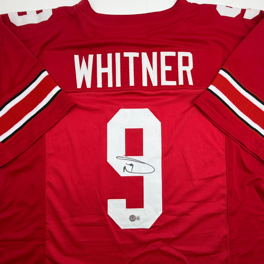 Autographed/Signed Donte Whitner Ohio State Red College Football Jersey Beckett BAS COA