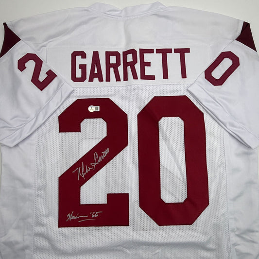 Autographed/Signed Mike Garrett Heisman 65 USC Southern Cal White College Football Jersey Beckett BAS COA
