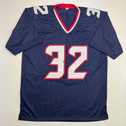 Autographed/Signed David Montgomery Houston Blue Football Jersey Beckett BAS COA