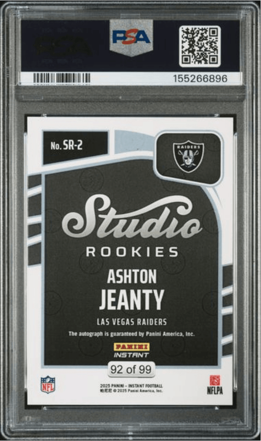 Graded 2025 Panini Instant Ashton Jeanty #SR2 Studio Rookies Auto /99 Rookie RC Football Card Authentic Auto PSA 10 Gem Mint