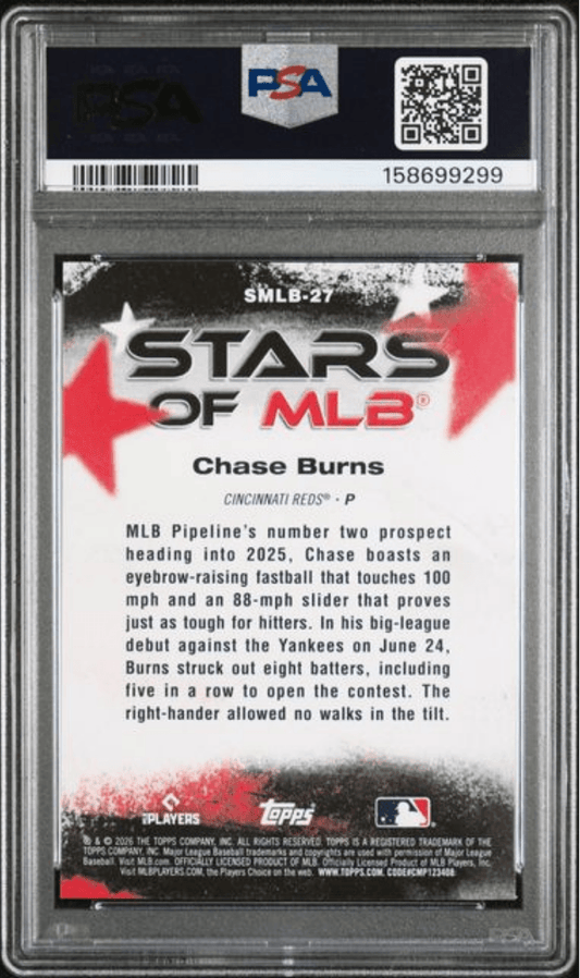 Graded 2026 Topps Chase Burns #27 Stars of MLB Rookie RC Baseball Card PSA 10 Gem Mint