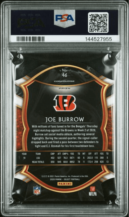Graded 2020 Panini Select Joe Burrow #46 Die Cut Maroon Prizm Rookie RC Football Card PSA 10 Gem Mint