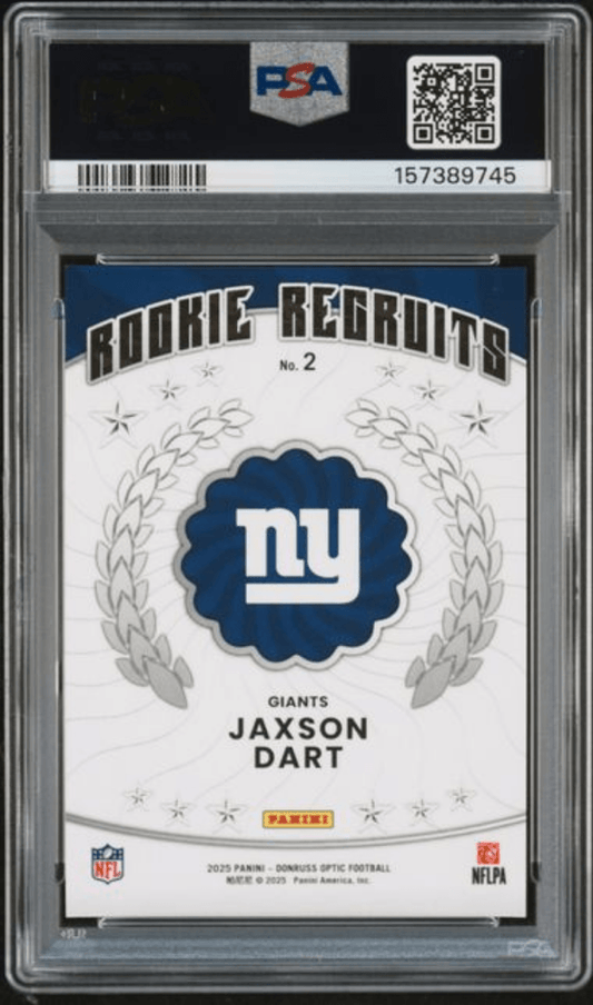 Graded 2025 Panini Donruss Optic Jaxson Dart #2 Rookie Recruits Rookie RC Football Card PSA 10 Gem Mint