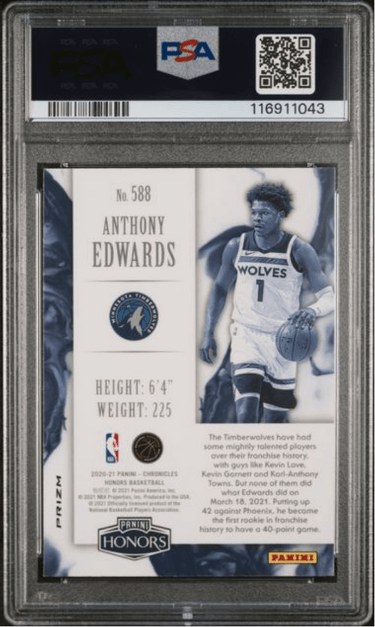 Graded 2020 Panini Chronicles Anthony Edwards #588 Silver Rookie RC Basketball Card PSA 10 Gem Mint