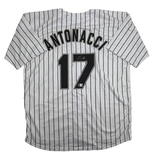 Autographed/Signed Sam Antonacci Chicago Pinstripe Baseball Jersey Beckett BAS COA