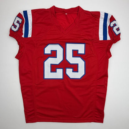 Autographed/Signed Marcus Jones New England Red Pro Cut Football Jersey Beckett BAS COA