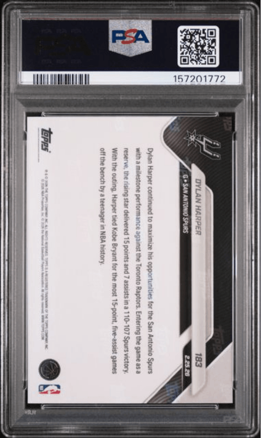 Graded 2025 Topps Now Dylan Harper #183 Rookie RC Basketball Card PSA 9 Mint