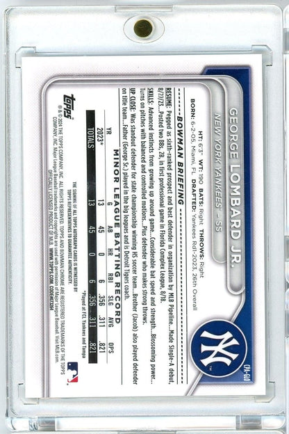 Graded 2024 Topps Bowman George Lombard Jr #CPAGLO Chrome Prospect Autograph 1st Bowman Rookie RC Baseball Card