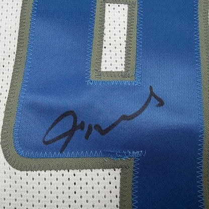 Framed Autographed/Signed Jameson Williams 35x39 Detroit White Football Jersey JSA COA