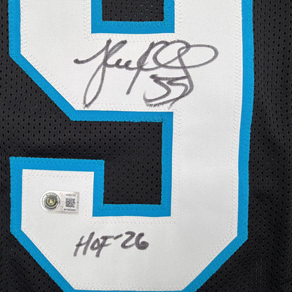 Autographed/Signed Luke Kuechly HOF 26 Carolina Black Football Jersey Beckett BAS COA