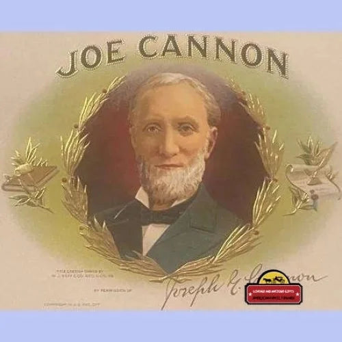 1900s - 1920s Antique Joe Cannon Embossed Cigar Label Most Dominant Republican Vintage Advertisements and Gifts Home