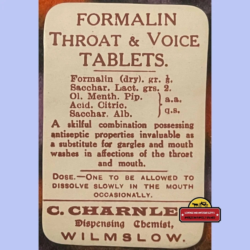 1910s Antique Formaline Pharmacy Label Aka Formaldehyde To Cure Your Throat? Vintage Advertisements Rare - for Throat