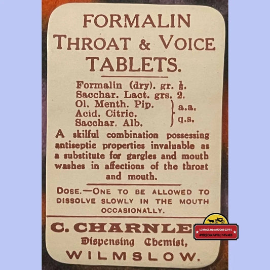 1910s Antique Formaline Pharmacy Label Aka Formaldehyde To Cure Your Throat? Vintage Advertisements and Gifts Home page