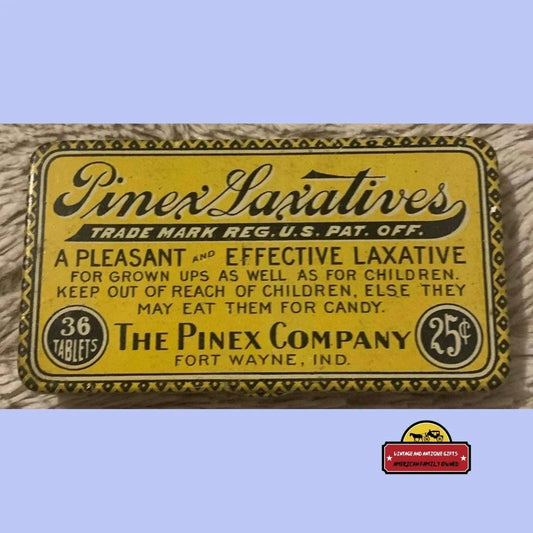 1910s Antique Pinex Laxative Medicine Tin Fort Wayne IN Checkerboard Edged So Neat! Vintage Advertisements and Gifts