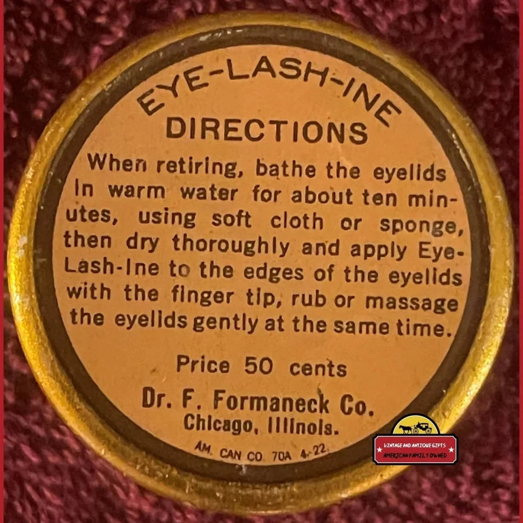 1916 Antique Eye - Lash - Ine Eyelash Remedy Tin Chicago Il Beautiful! Collectibles Vintage Medicine Tins Rare