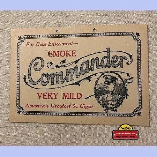 Antique Commander Cigar Sign - Store Display General Pershing Wwi 1910s Double Sided - Vintage Advertisements - Tobacco