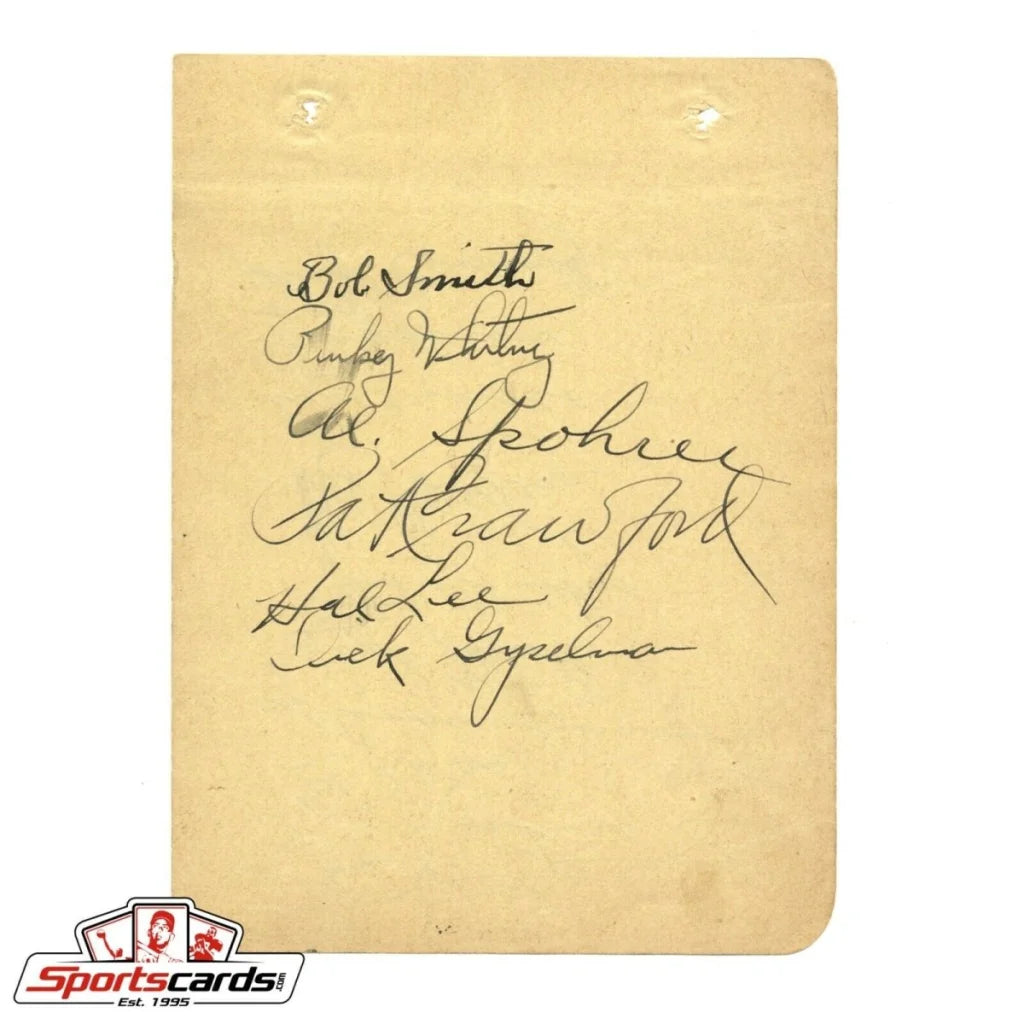 Vintage yellowed cut album page with 1930s baseball stars signatures