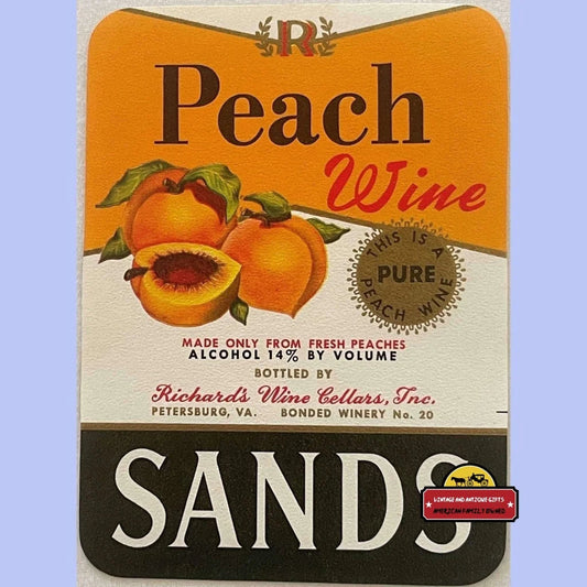 Rare Antique Vintage Sands Peach Wine Label Petersburg Va 1940s - Advertisements - Beer And Alcohol Memorabilia.