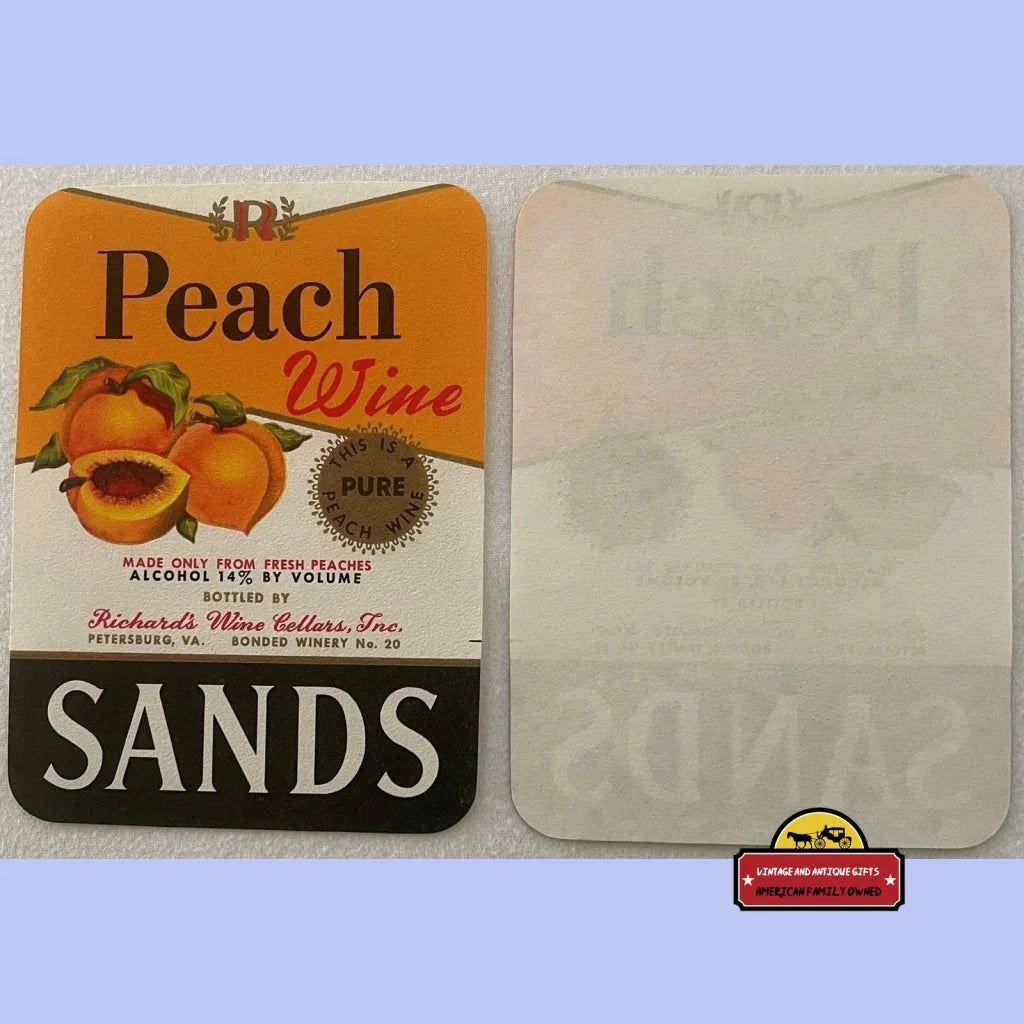 1940s Rare Antique Vintage Sands 🍑 Peach Wine Label Petersburg VA Advertisements - A Unique Piece of History from VA!
