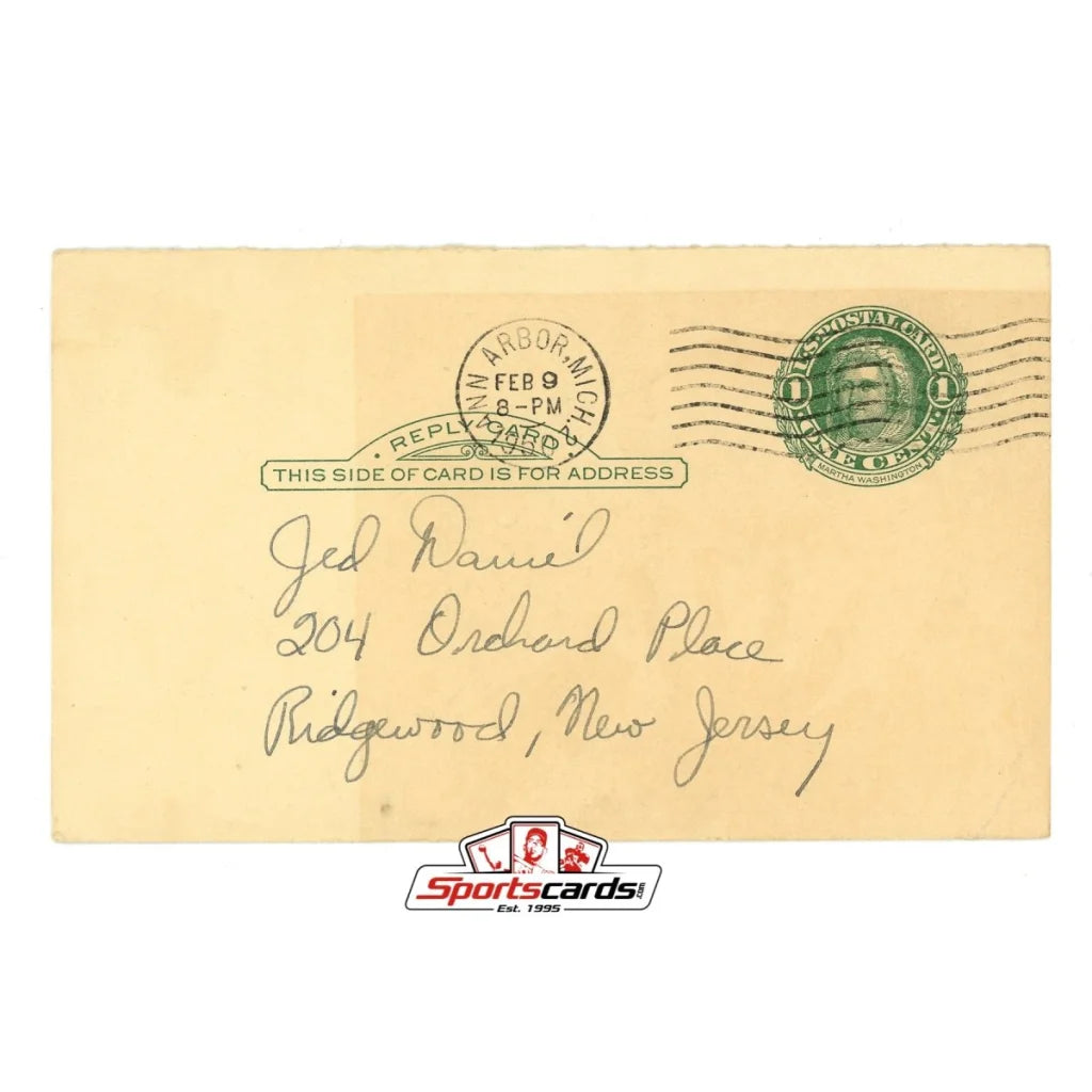 Vintage yellow government postcard of 1940s Michigan Basketball Team, signed