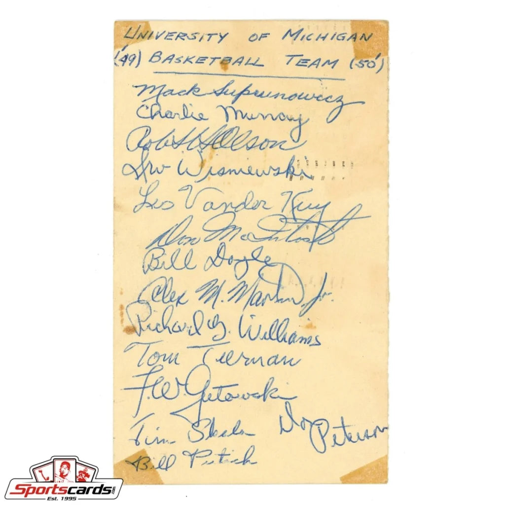 1940s University of Michigan basketball team signed government postcard