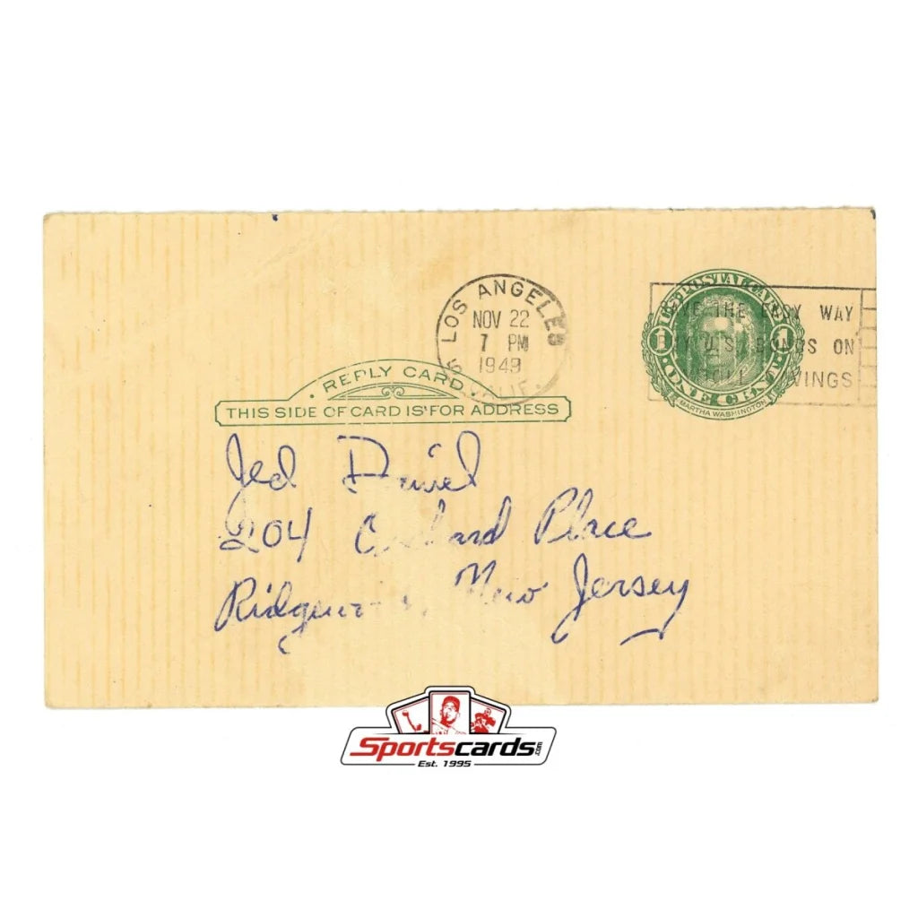 Vintage yellow government postcard with green stamp and autographs