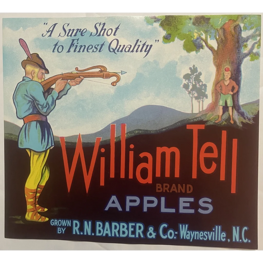 🏹 1950s Vintage William Tell Crate Label Waynesville NC Historic Image! Advertisements Label: Perfect addition