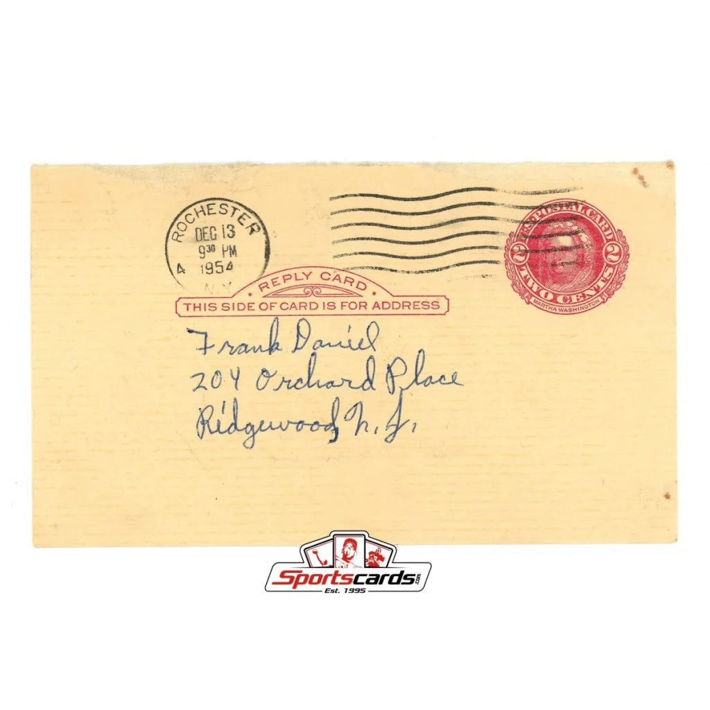 1954 yellow envelope with red stamp and Arnie Risen autograph
