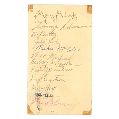 Yellow handwritten note on 1957 Pittsburgh Steelers team signed postcard with Len Dawson