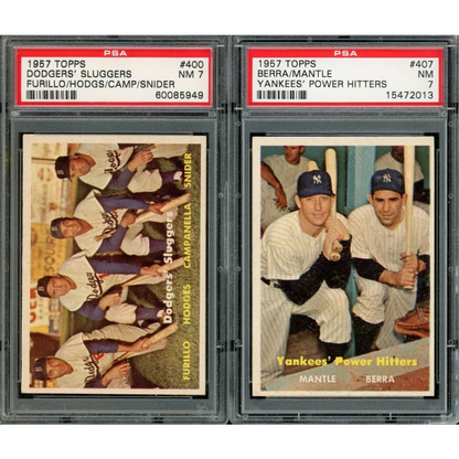 Two PSA graded 1957 Topps baseball cards from the Topps Baseball Complete PSA set