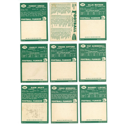 Vintage Topps Football trading cards from the 1960 Topps Football Complete Set Break Box