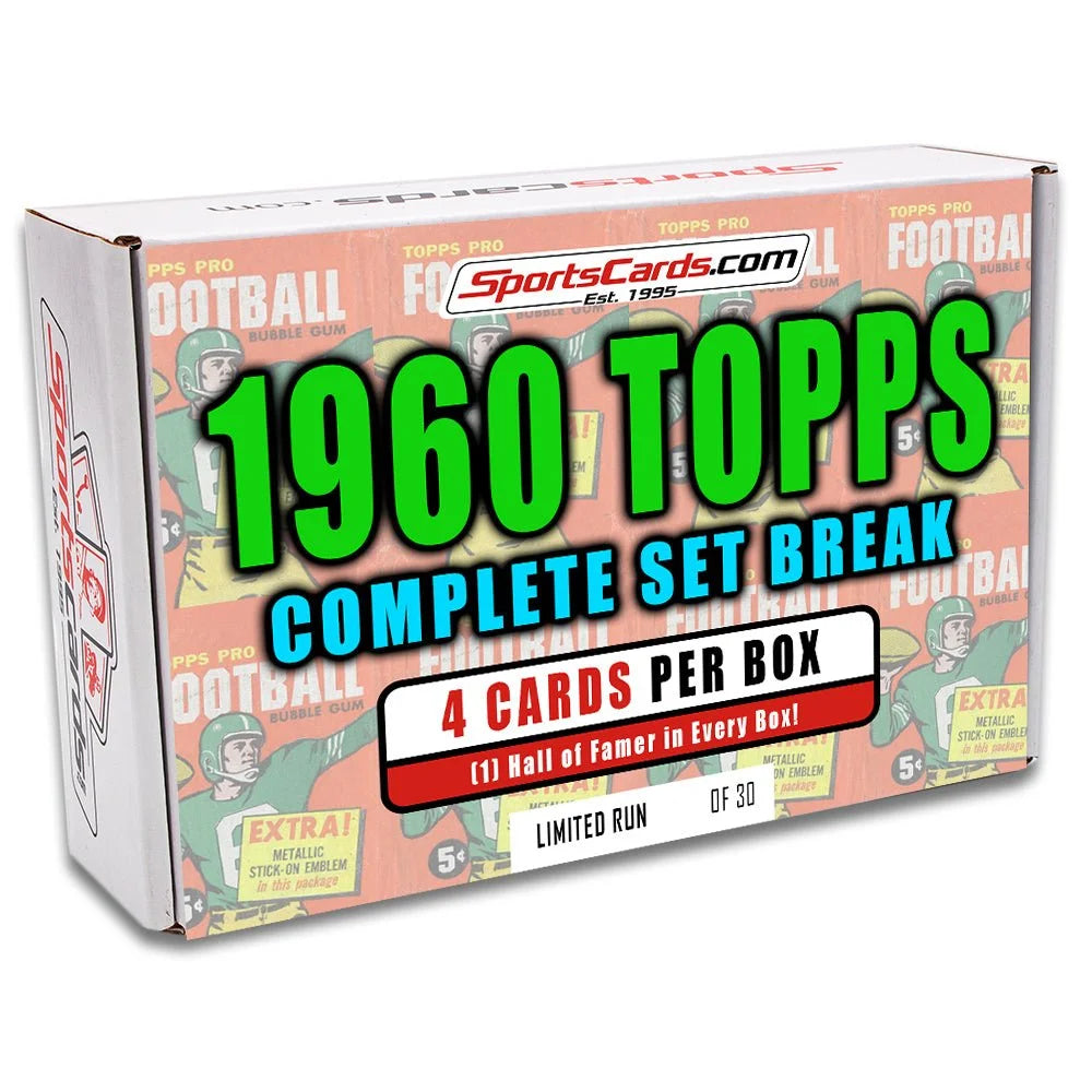 Box of 1960 Topps Football Complete Set Break with Hall of Famers showing topps football complete set