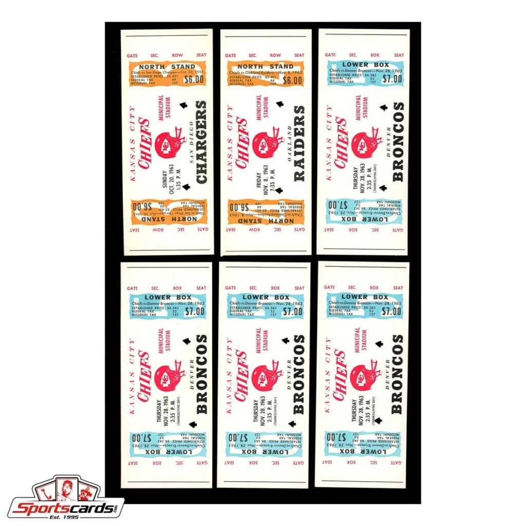 Framed vintage Kansas City Chiefs 1963 ticket stubs collection