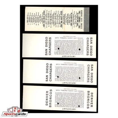 Vintage San Diego Chargers and Denver Broncos ticket stubs from rare 1963 Kansas City Chiefs collection
