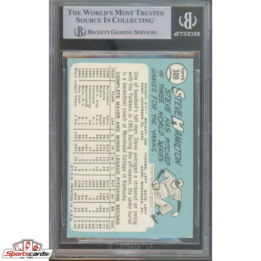 1968 Topps Steve Hamilton #203 trading card, BGS 7.5 Gem Mint Beckett BAS