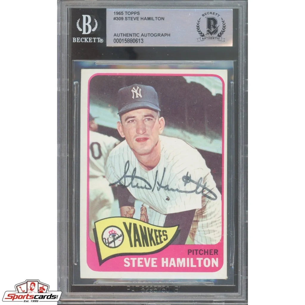 Autographed 1968 Topps Steve Hamilton trading card with Beckett authentication BGS 7.5