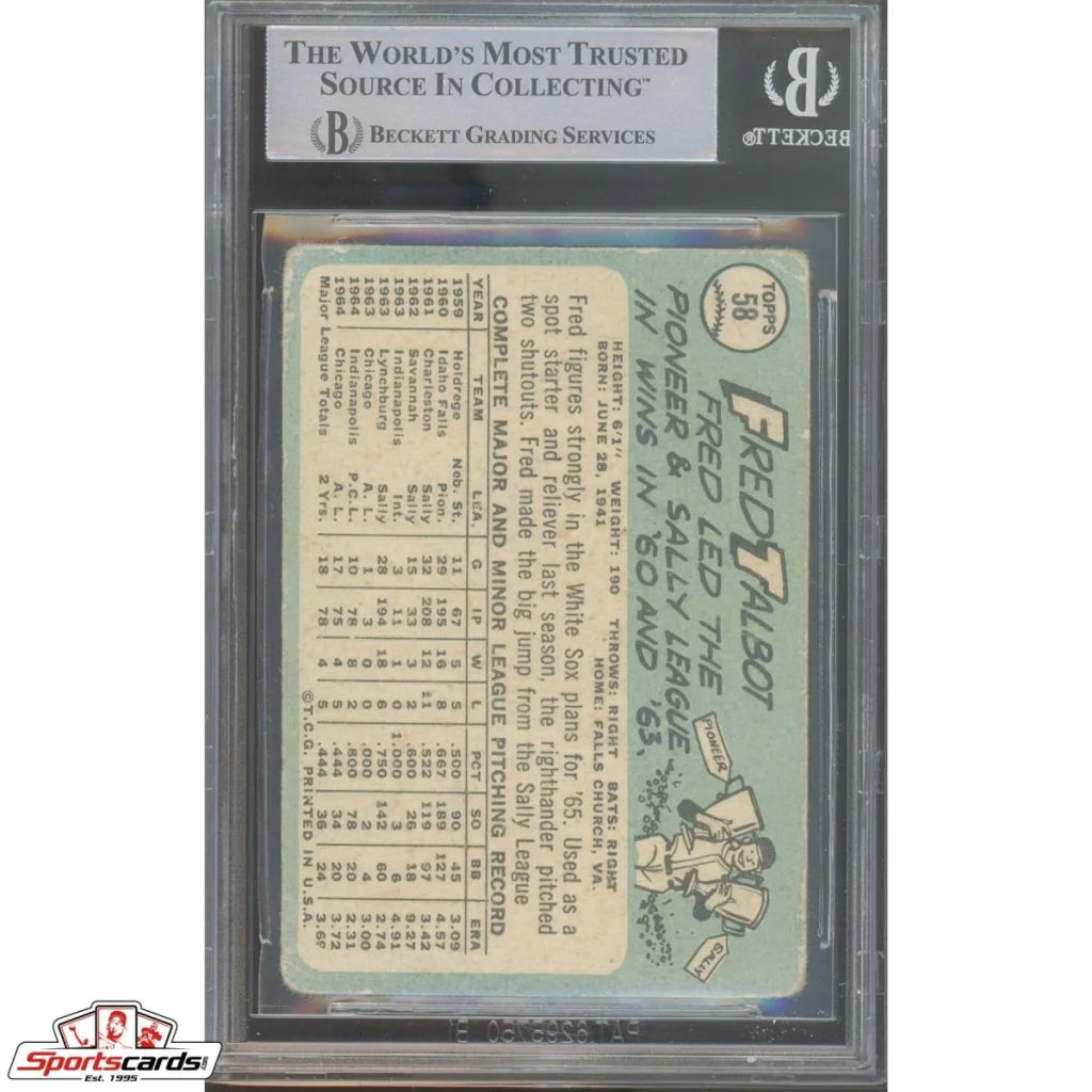Fred Talbot trading card, 1963 Topps Beckett authentication gem