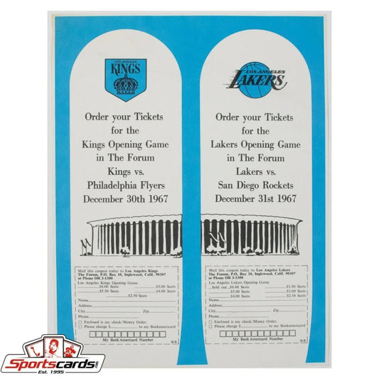 1967 Los Angeles Lakers Kings pre-order form for Forum opening game