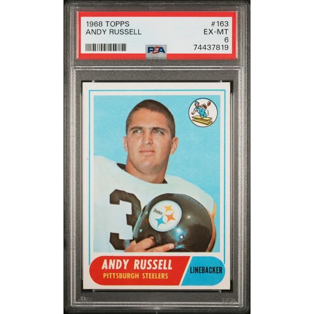 1968 Topps Andy Russell football card graded EX-MT 6 by PSA for collectors