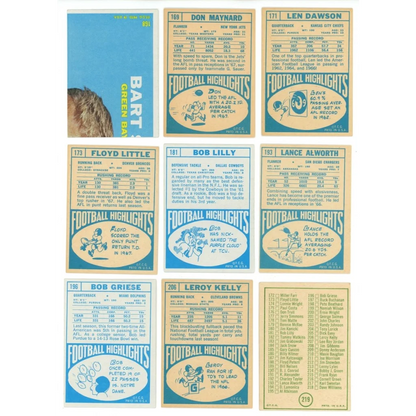 Vintage football trading cards sheet from 1968 Topps Football Complete Set Break