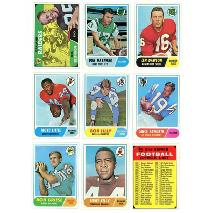 Vintage football trading cards from 1968 Topps Football Complete Set Break