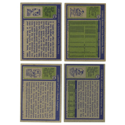 Vintage football trading cards from the 1972 Topps Football Low Number Set Break box